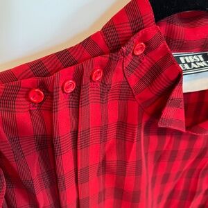 Vintage 80s Semi-Sheer Long Sleeved Blouse, Red & Black